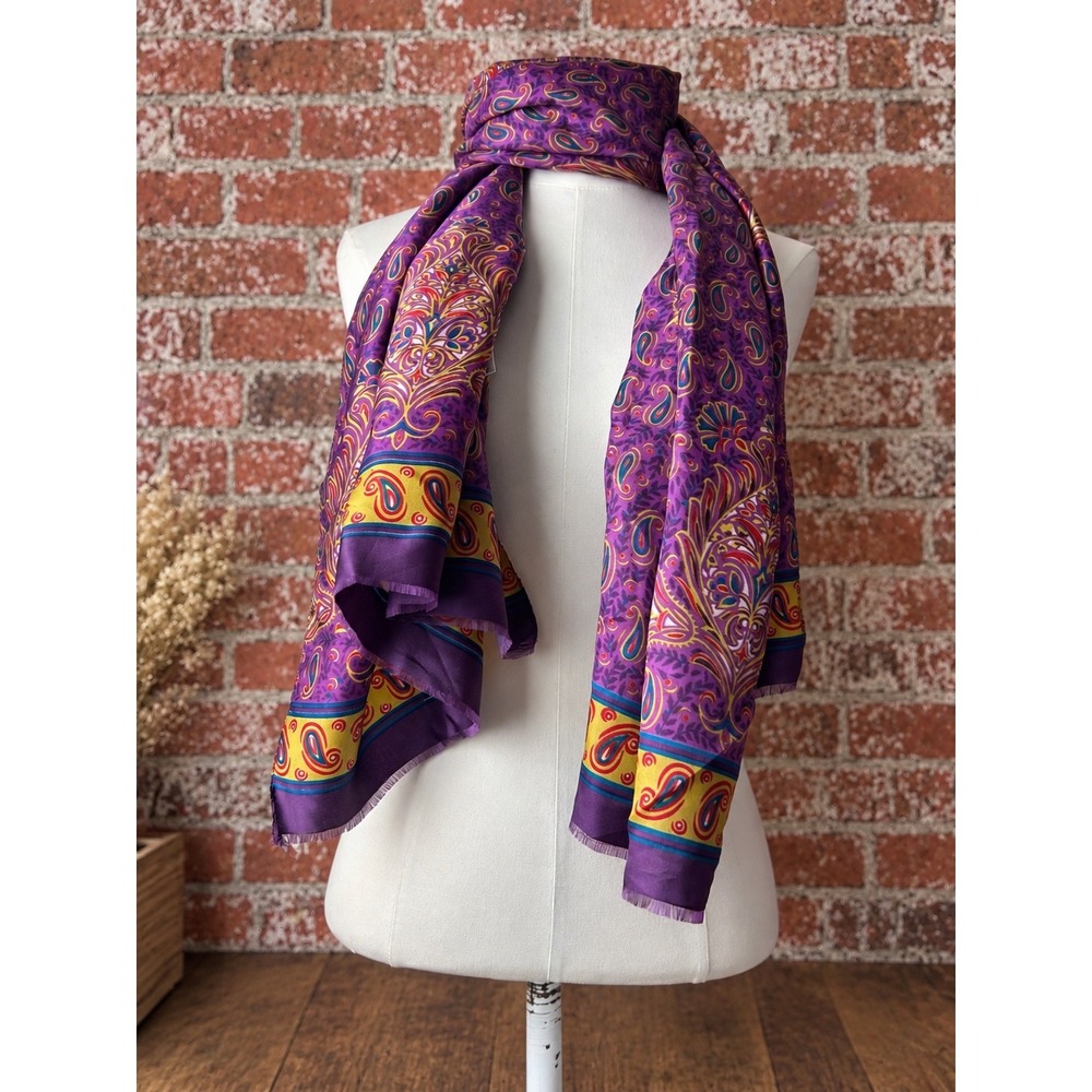 Vintage Purple Paisley Scarf Floral Boho Italy Mod Hippie Maxamalist Eclectic